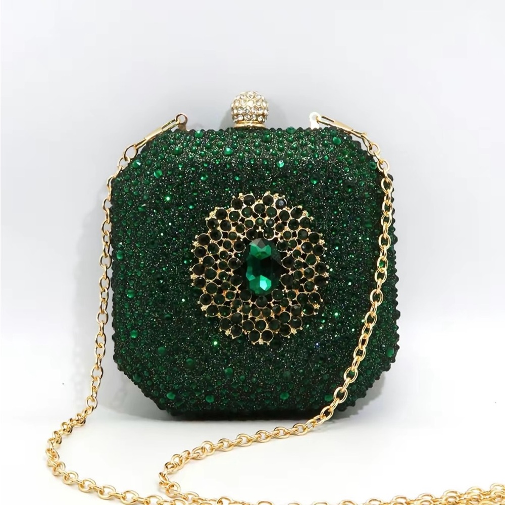 Emerald Green Jeweled Evening Clutch